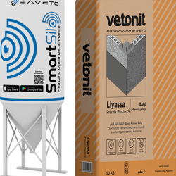 Sprayable cementitious premixed plastering/rendering material.